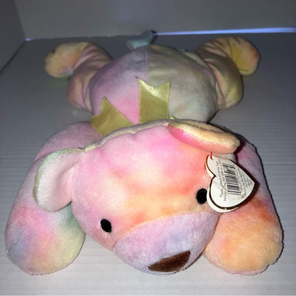 Ty Sherbet Pillow Pals Collection Pastel Tie-Dye Beanie Plush with Yellow Ribbon